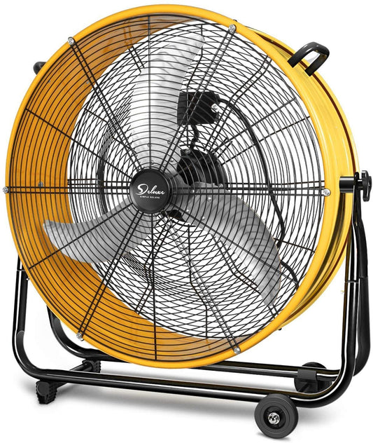 Simple Deluxe 30 Inch Heavy Duty Metal Industrial Drum Fan, 3 Speed Air Circulation for Warehouse, Greenhouse, Workshop, Patio, Factory and Basement - High Velocity , Yellow