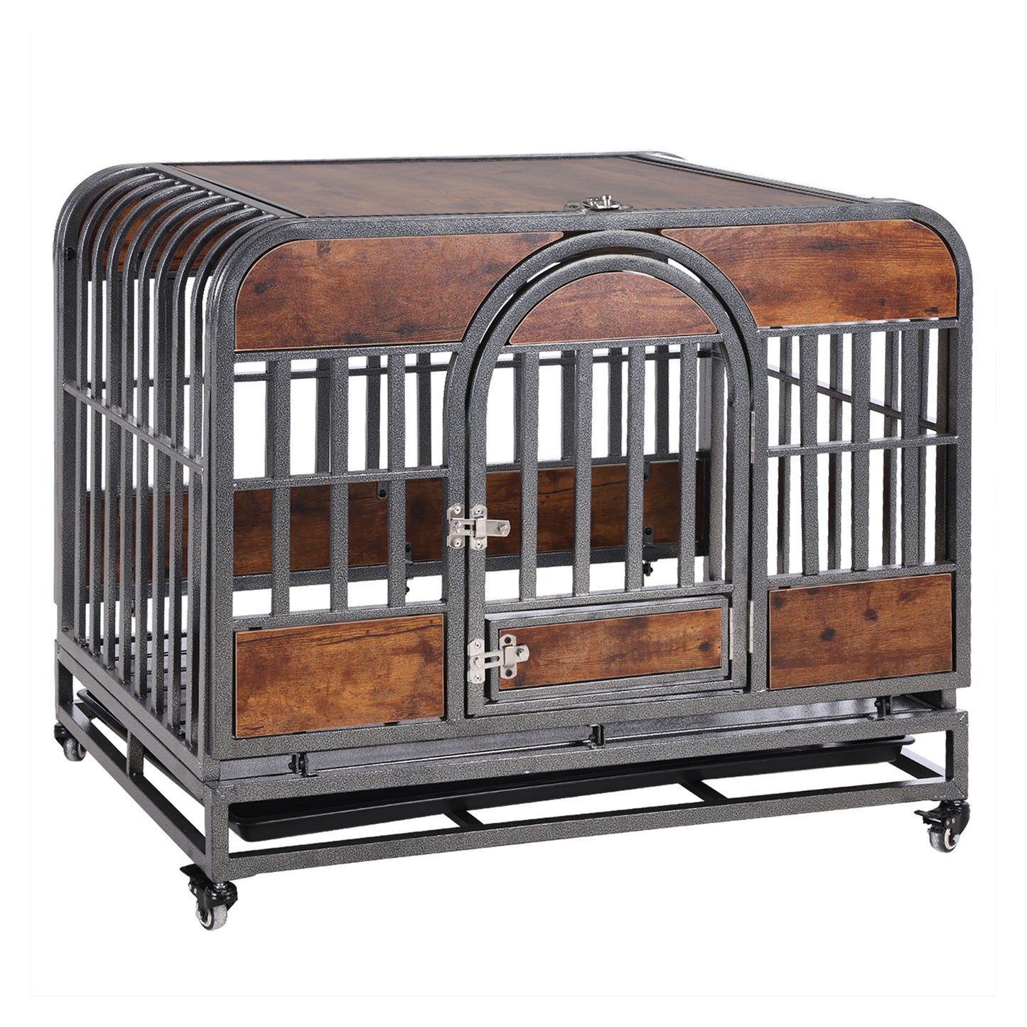 32in Heavy Duty Dog Crate, Furniture Style Dog Crate with Removable Trays and Wheels for High Anxiety Dogs