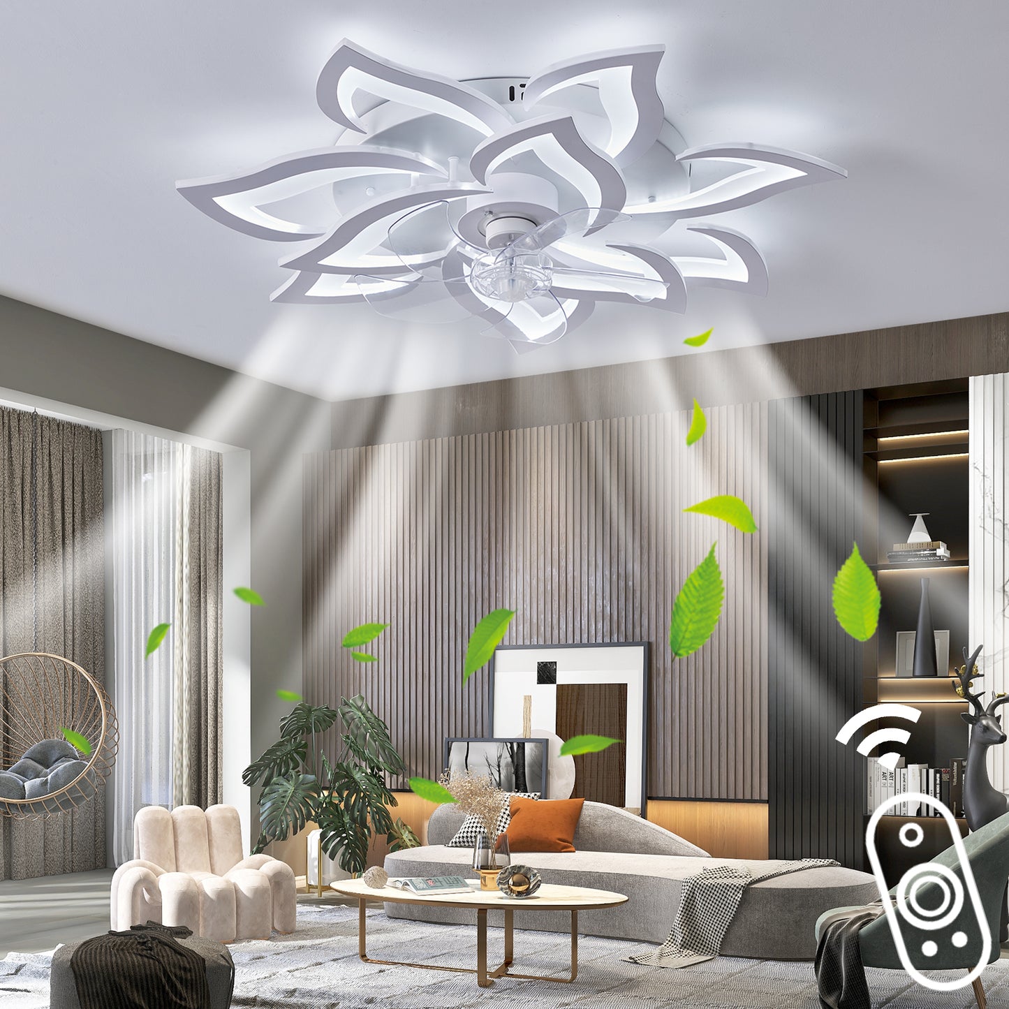 Modern 32-Inch Ceiling Fan with Dimmable LED Lights and Remote Control