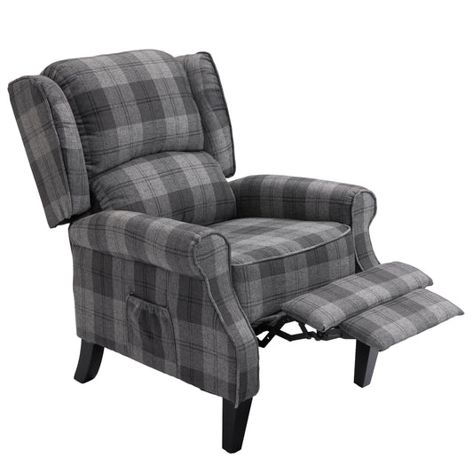 Vintage Grey Check Upholstered Recliner Chair