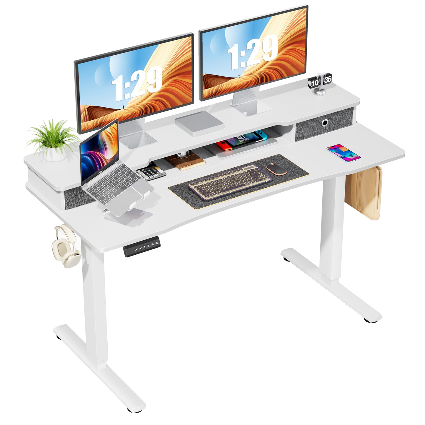 Adjustable Electric Standing Desk with Storage Drawer, Monitor Stand, and Height Customization