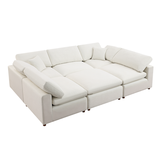 Transformable White Linen Modern Sofa Set with Modular Design