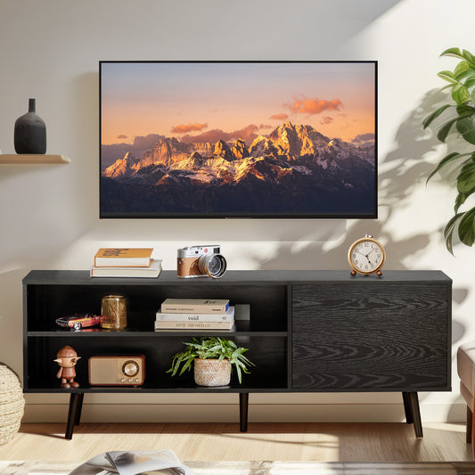 Adjustable Black TV Stand with Cable Management - Modern 70 inch Console Table for Living Room and Bedroom