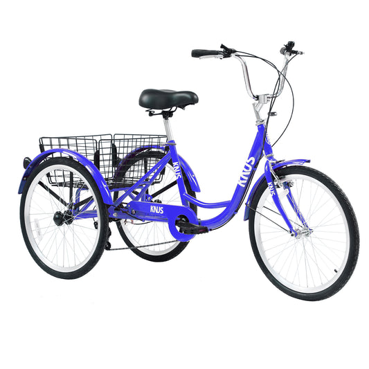 Adult Tricycle Trikes,3-Wheel Bikes,24 Inch Wheels 7 Speed Cruiser Bicycles with Large Shopping Basket for Women and Men