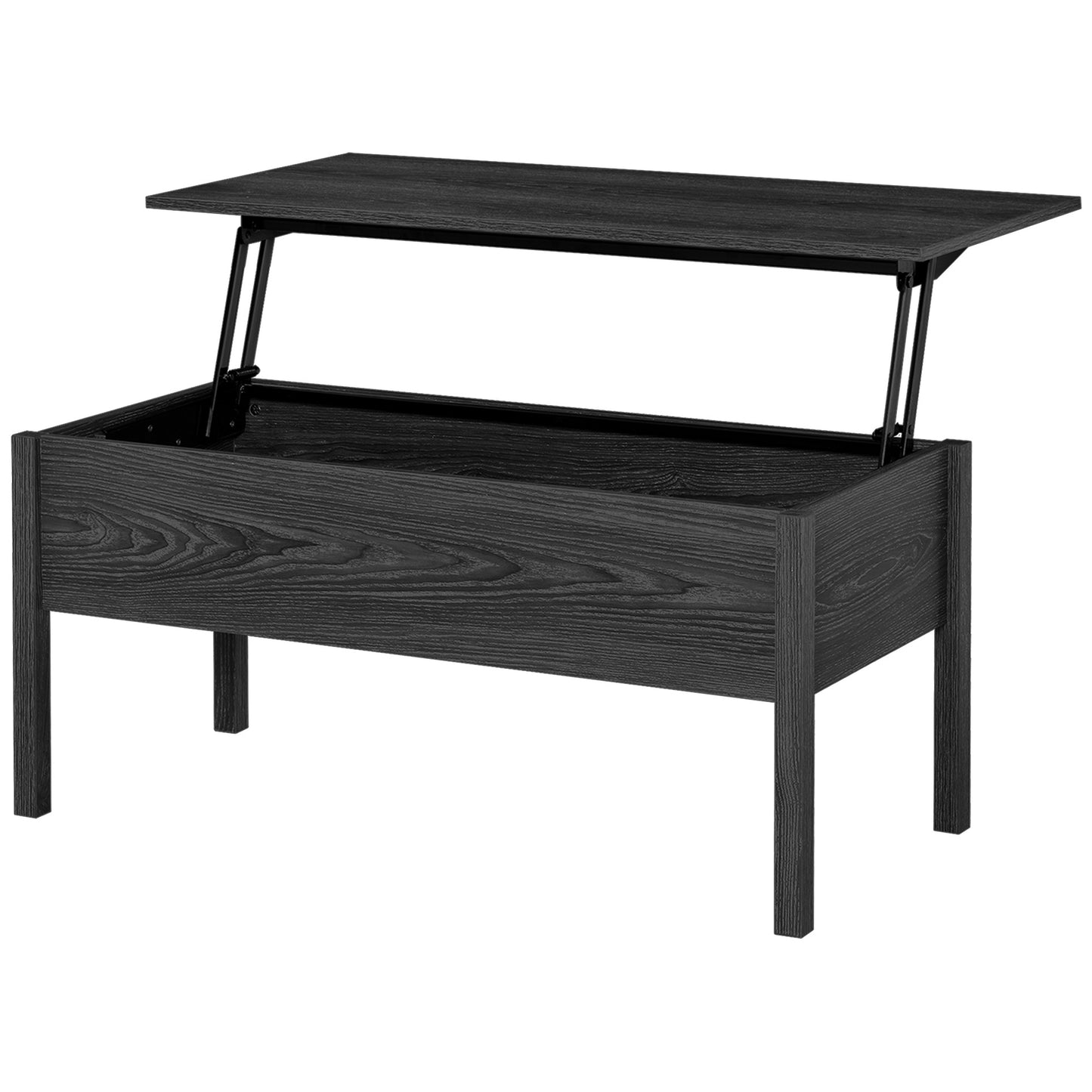 39" Modern Lift Top Coffee Table Desk With Hidden Storage Compartment for Living Room, Black Woodgrain