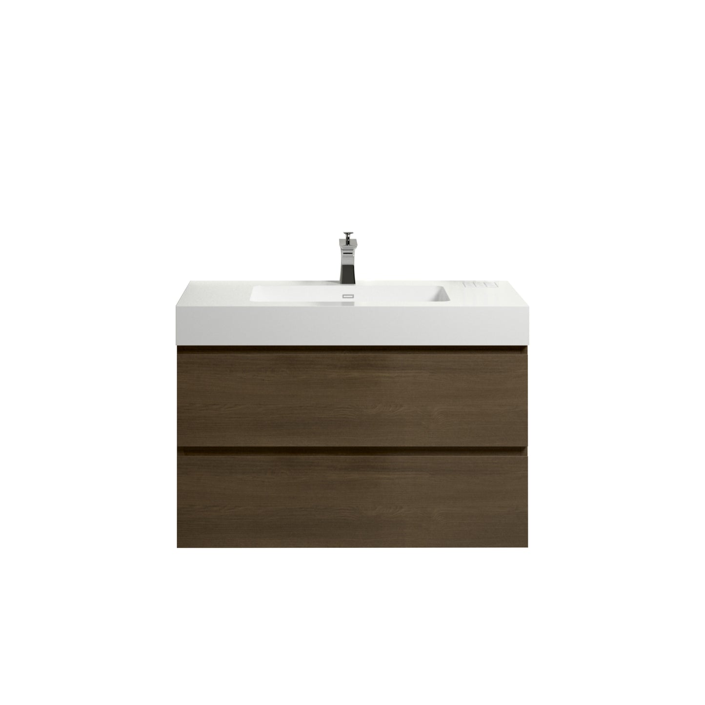 Alice-36W-111,Wall mount cabinet WITHOUT basin,Dark oak color,With two drawers