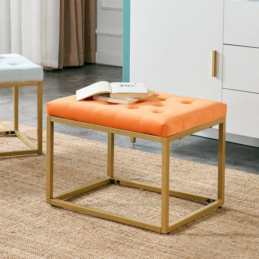 Chair Velvet Shoe Changing Stool, Orange Footstool, Square Vanity Chair, Sofa stool,Makup Stool .Vanity Seat ,Rest stool. Piano Bench .Suitable for Clothes Shop,Living RoomST-001-OR