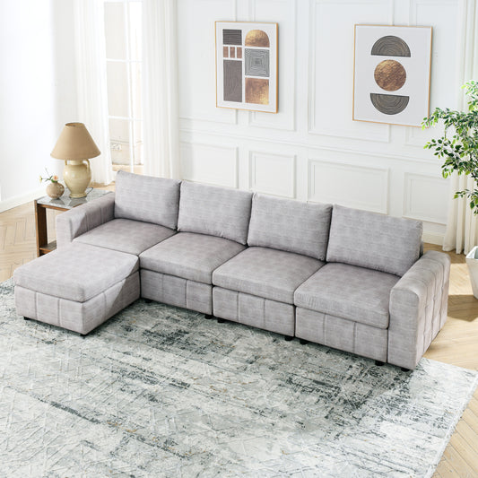 Modular L Shaped Sectional Sofa with Ottoman for Living Room Apartment