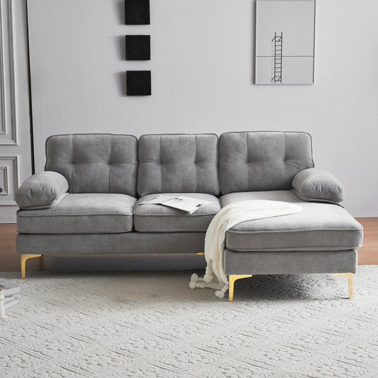 Modern Velvet L-Shaped Sectional Sofa in Light Grey