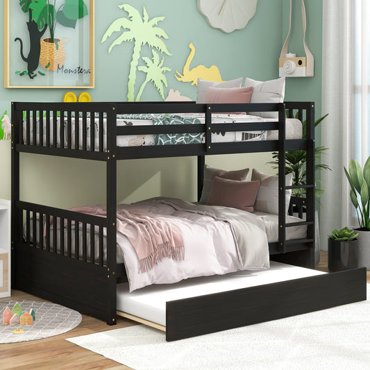 Espresso Rustic Full Size Bunk Bed Set with Trundle