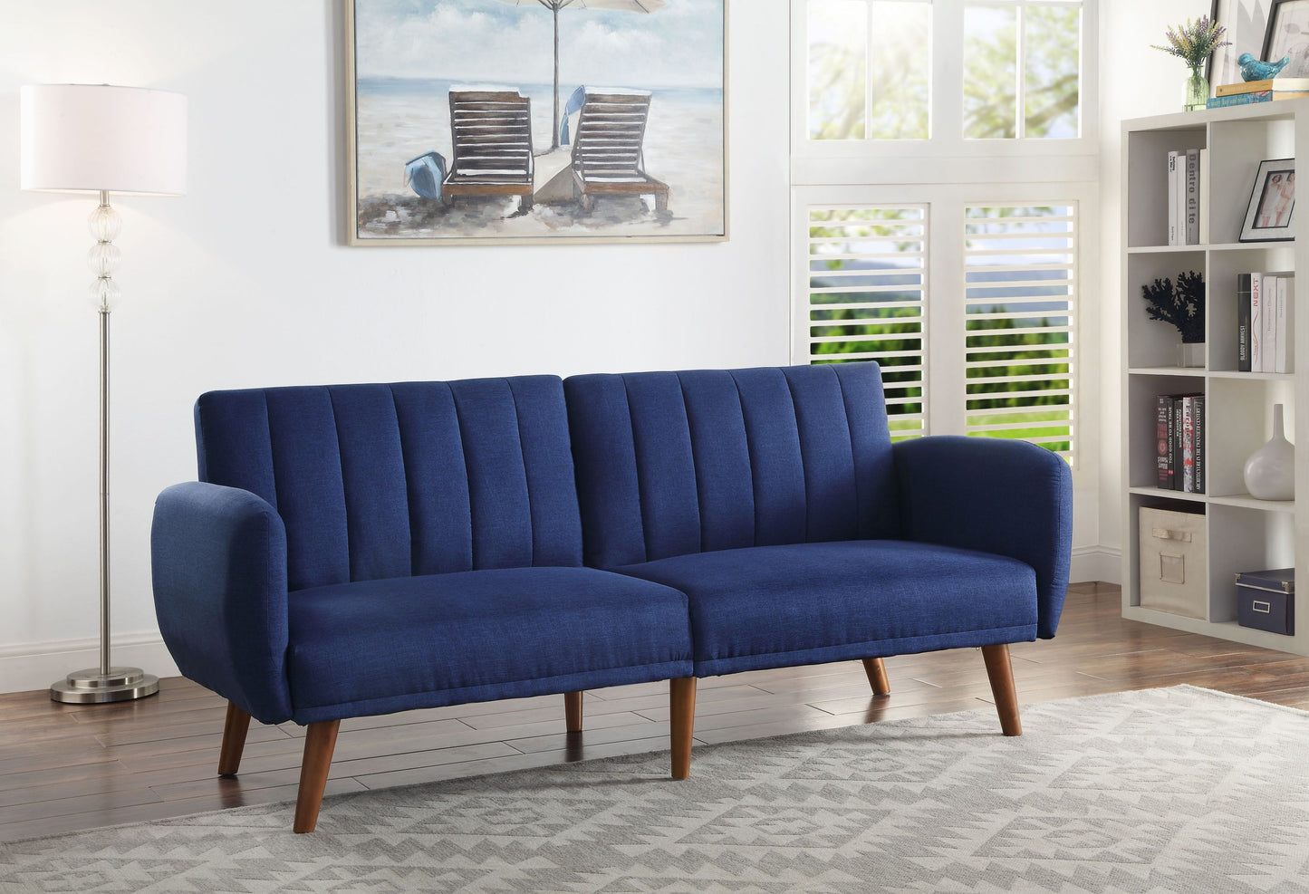 Bernstein Adjustable Sofa, Blue Linen & Walnut Finish 57190