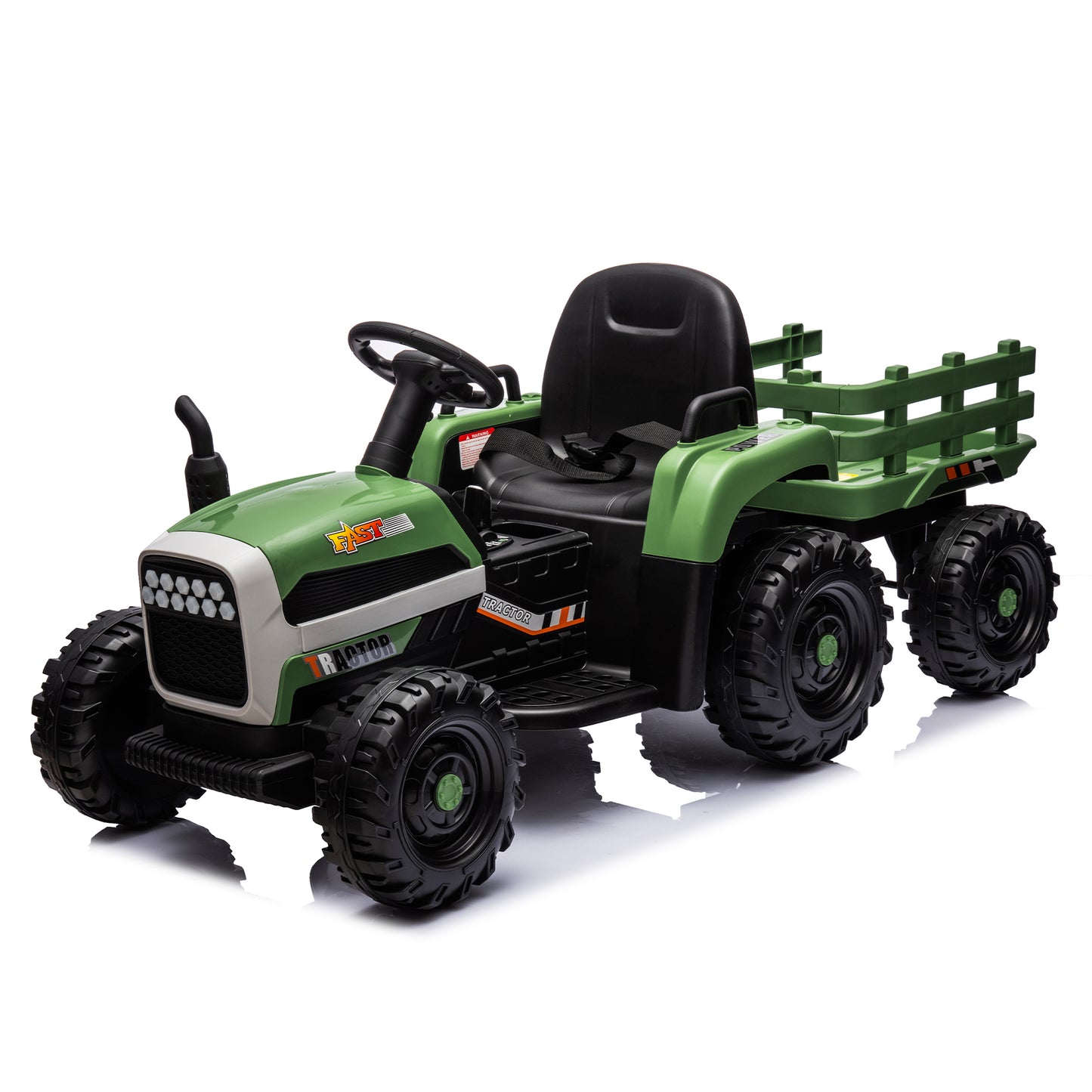 Electric Ride-On Tractor with Trailer, 12V Battery Powered Toy Car for Kids with Remote Control