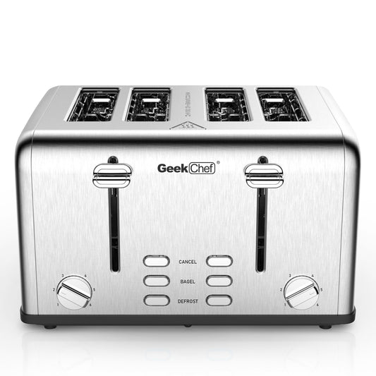 Geek Chef Stainless Steel 4-Slice Toaster with Extra-Wide Slots and Dual Control Panels on Amazon