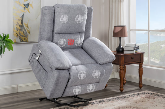 Elderly Electric Power Recliner Chair with Multi-Function Massage, Heating, and Storage - Light Grey