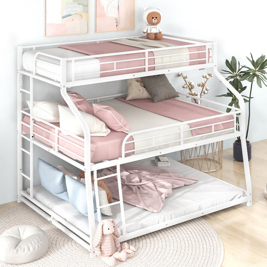 White Triple Bunk Bed with Twin XL/Full XL/Queen Sizes for Family-Friendly Spaces