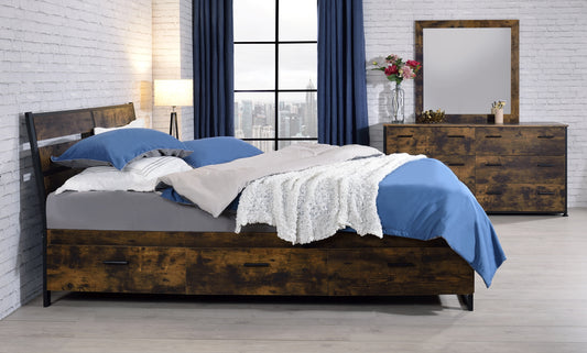 Juvanth Eastern King Bed W/Storage in Rustic Oak & Black Finish 24257EK