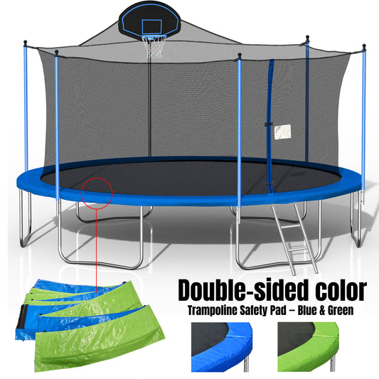 16FT Trampoline for Adults & Kids with Basketball Hoop, Double-sided cover,Outdoor Trampolines w/Ladder and Safety Enclosure Net for Kids and Adults