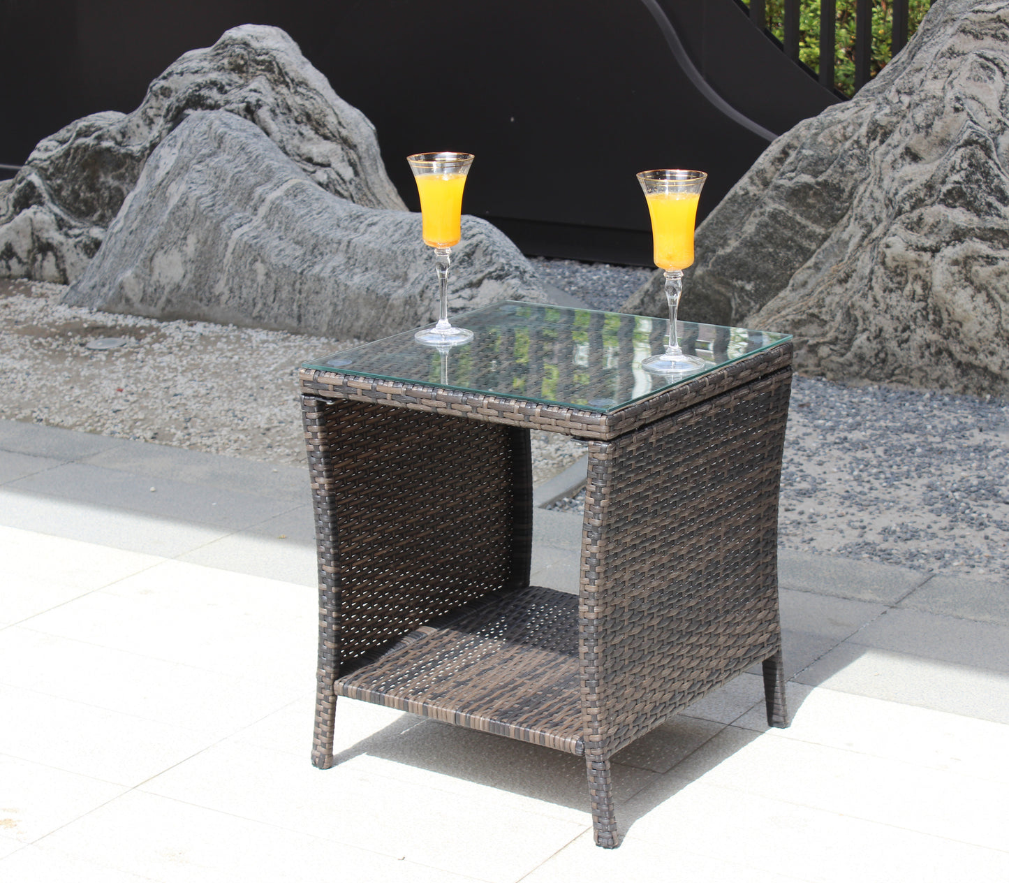 Elegant Outdoor Rattan Coffee Table with Tempered Glass Top