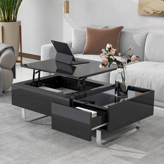 Convertible Lift-Top Coffee Table with Storage Drawer, Modern Black Cocktail Table