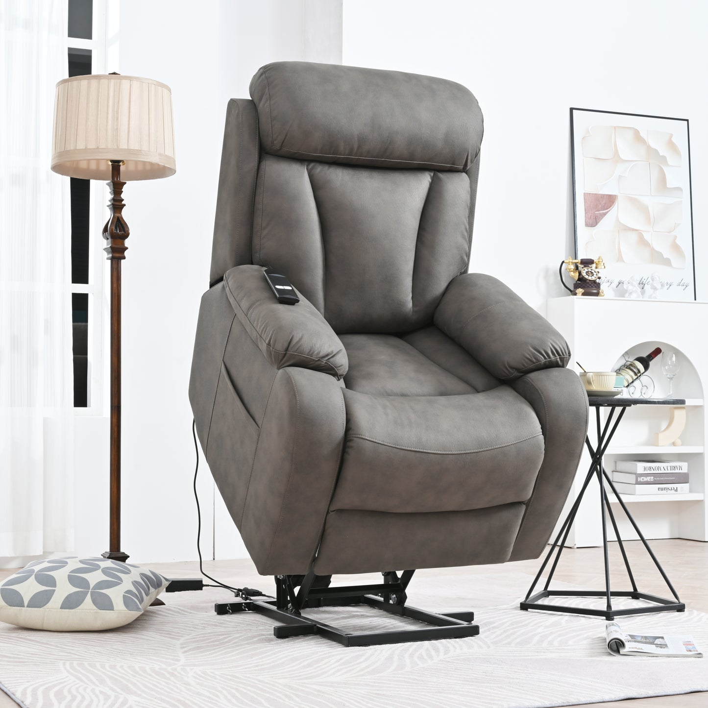 Elderly Power Lift Recliner Chair with Remote Control, Dark Gray Fabric