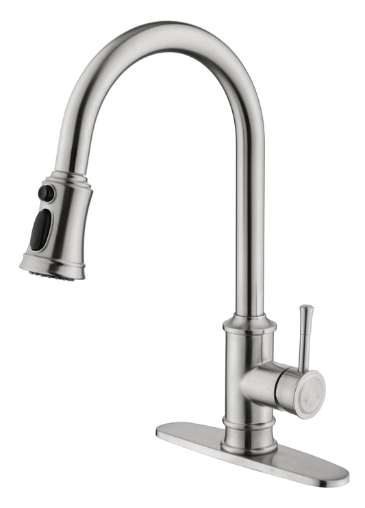 Single Handle High Arc Brushed Nickel Pull Out Kitchen Faucet,
Single Level Stainless Steel Kitchen Sink Faucets with 
Pull Down Sprayer