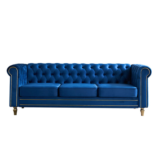 Chesterfield Velvet Sofa 84.65 inch for Living Room BLUE Color