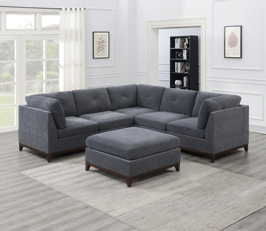 Elegant Ash Grey Chenille Modular Sectional Living Room Furniture Set with Tufted Back