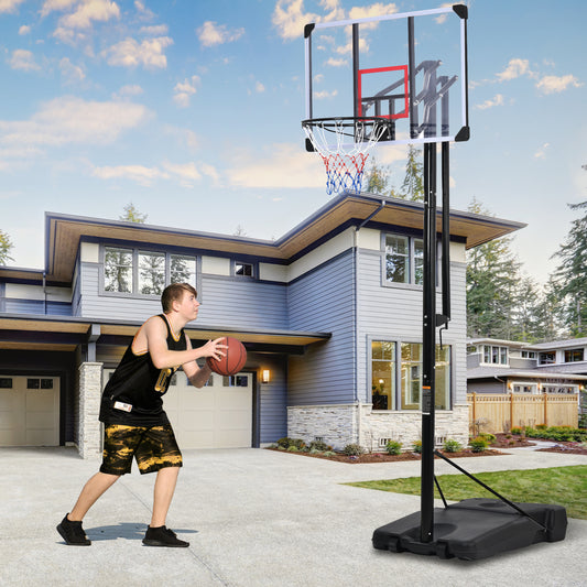 Portable Basketball Hoop & Goal with Vertical Jump Measurement, Outdoor Basketball System with 7.5-10ft Height Adjustment in 44'' Backboard for Youth/Audlt, Manual Lifting Basketball Hoop