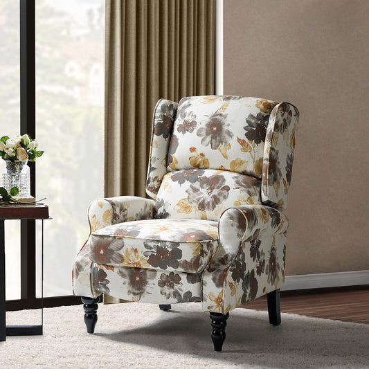 Nakura Blossom Manual Recliner in Gray with Flower Pattern