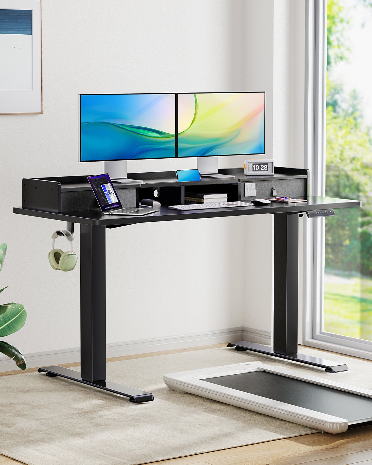 Adjustable Electric Standing Desk with Storage and Memory Presets in Black