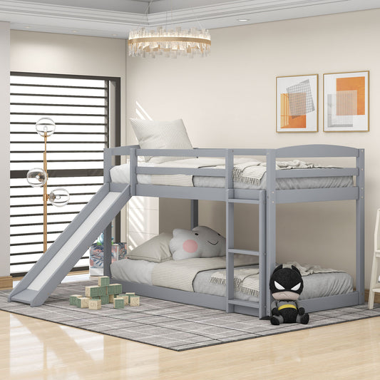 Convertible Gray Twin Bunk Bed with Slide, Ladder, and Playful Design