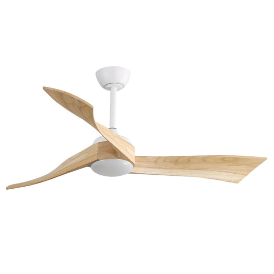 52 Modern White Wood Ceiling Fan with 6-Speed Remote-controlled DC Motor & Energy-saving Features