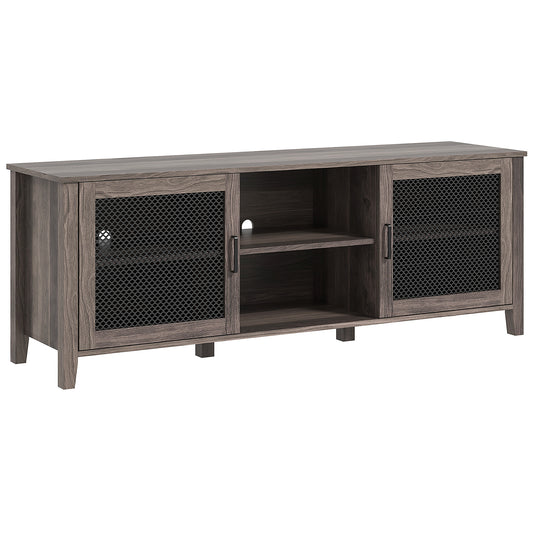 Industrial Entertainment Stand with Mesh Doors for TVs up to 65, Brown Wood Texture TV Cabinet