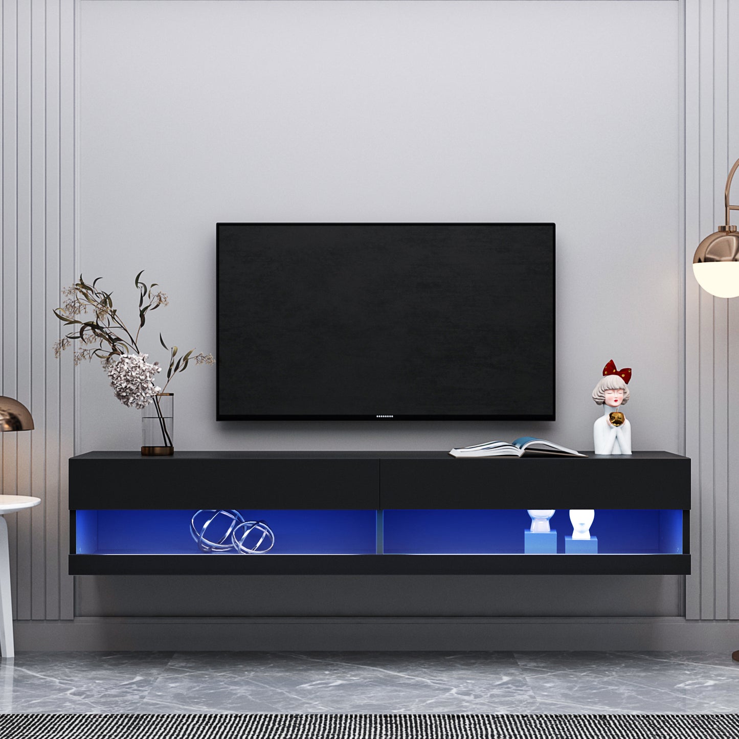 Sleek 80 TV Stand with LED Ambient Lighting - Black