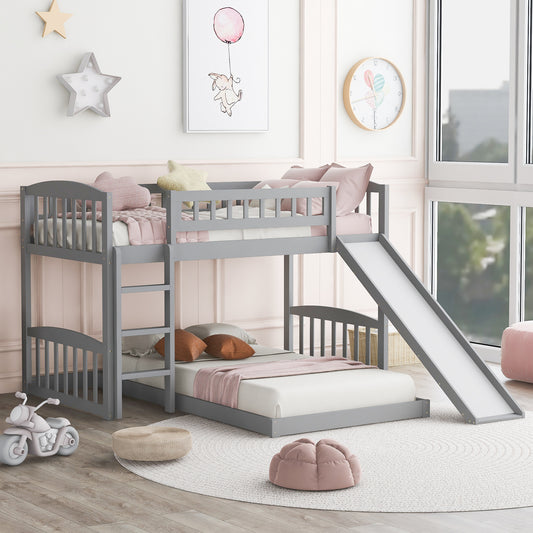 Gray Twin Bunk Bed with Slide, Ladder, and Space-efficient Design