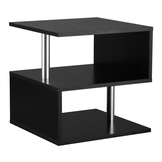 Black S-Shaped Modern Accent Table with Storage Shelf