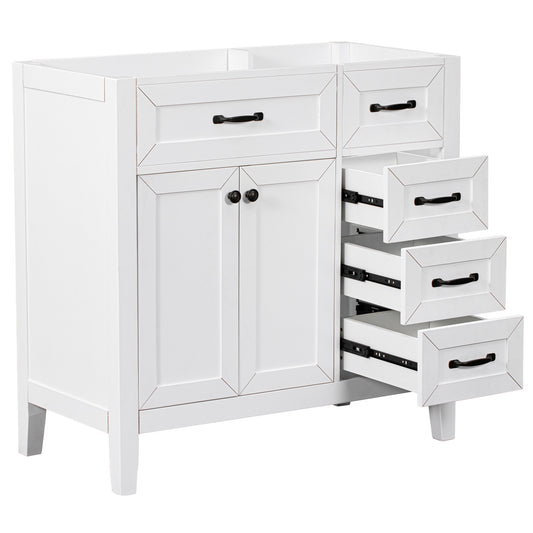 36" Bathroom Vanity without Sink, Cabinet Base Only, Bathroom Cabinet with Drawers, Solid Frame and MDF Board, White