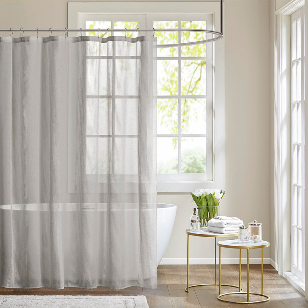 Elegant Grey and White Striped Sheer Shower Curtain