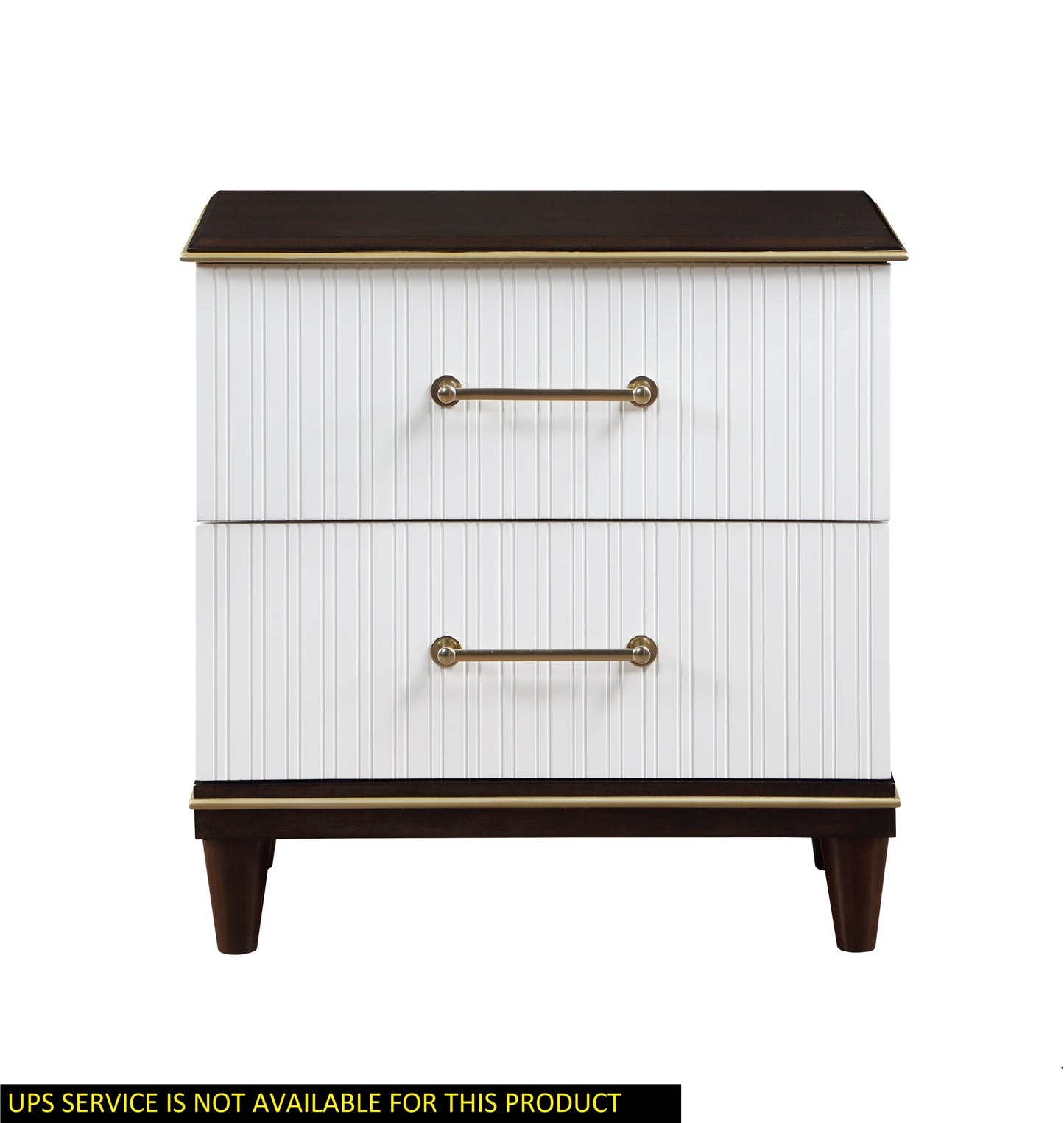 Contemporary White and Cherry Finish 1pc Two Drawers Nightstand 2-Tone Finish with Gold Trim Modern Bedroom Furniture