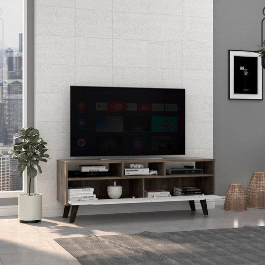 TV Stand 2.0 in Dark Brown and White Finish for TVs up to 52 with Open Shelves and Drawers