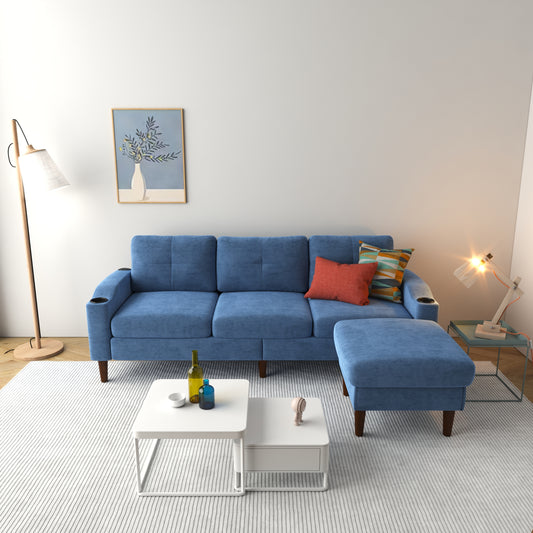 Convertible Combination Sofa Sofa L-Shaped Sofa with Storage Cabinet Footstool, Living Room Navy Blue Sofa, Living Room/Bedroom/Office/Small Space 3-Seater Combination Sofa