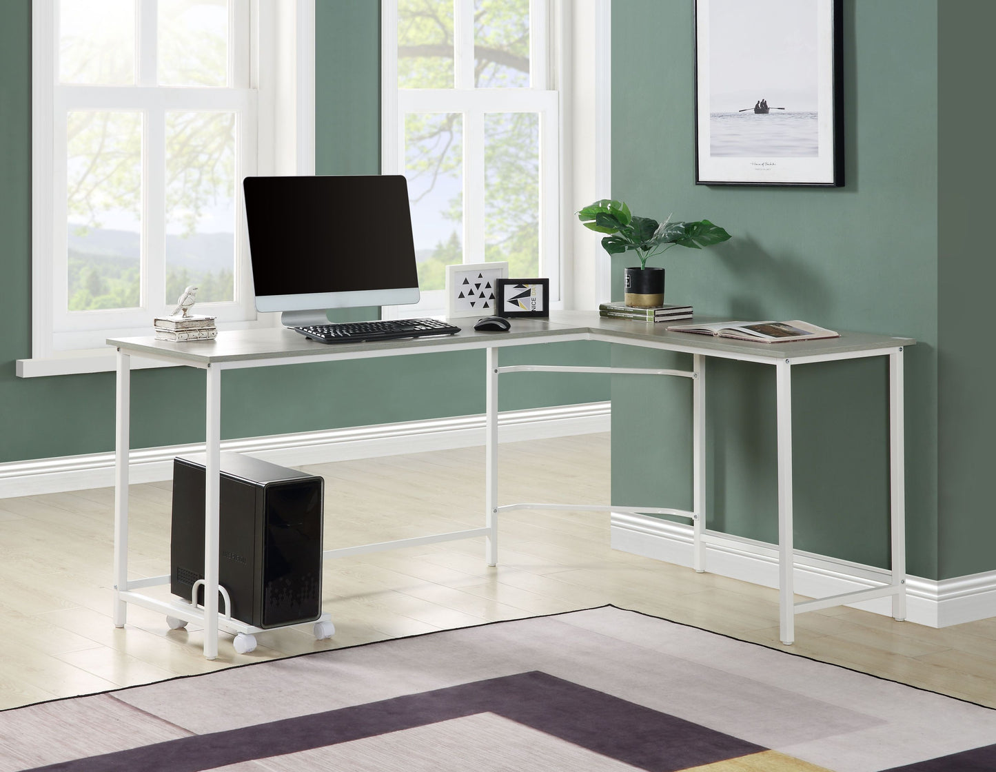 Dazenus Modern Gray and White L-Shaped Computer Desk