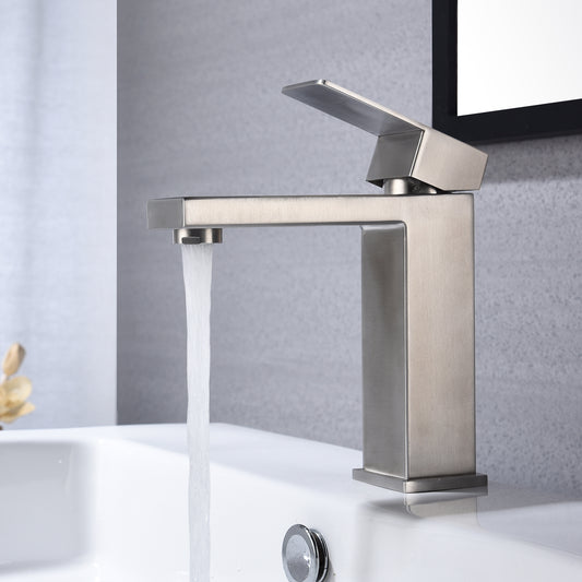 Waterfall Spout Stainless Steel Single Handle Vanity Sink Faucet