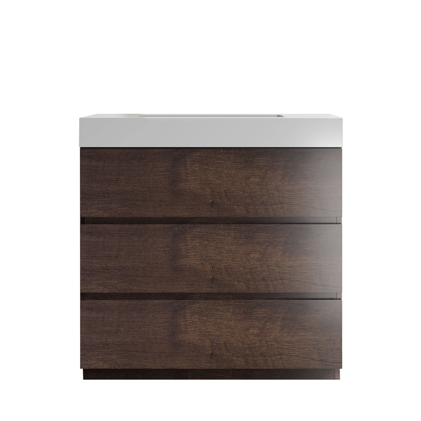 Alice-36F-105,Floor cabinet WITHOUT basin,Walnut color,With three drawers