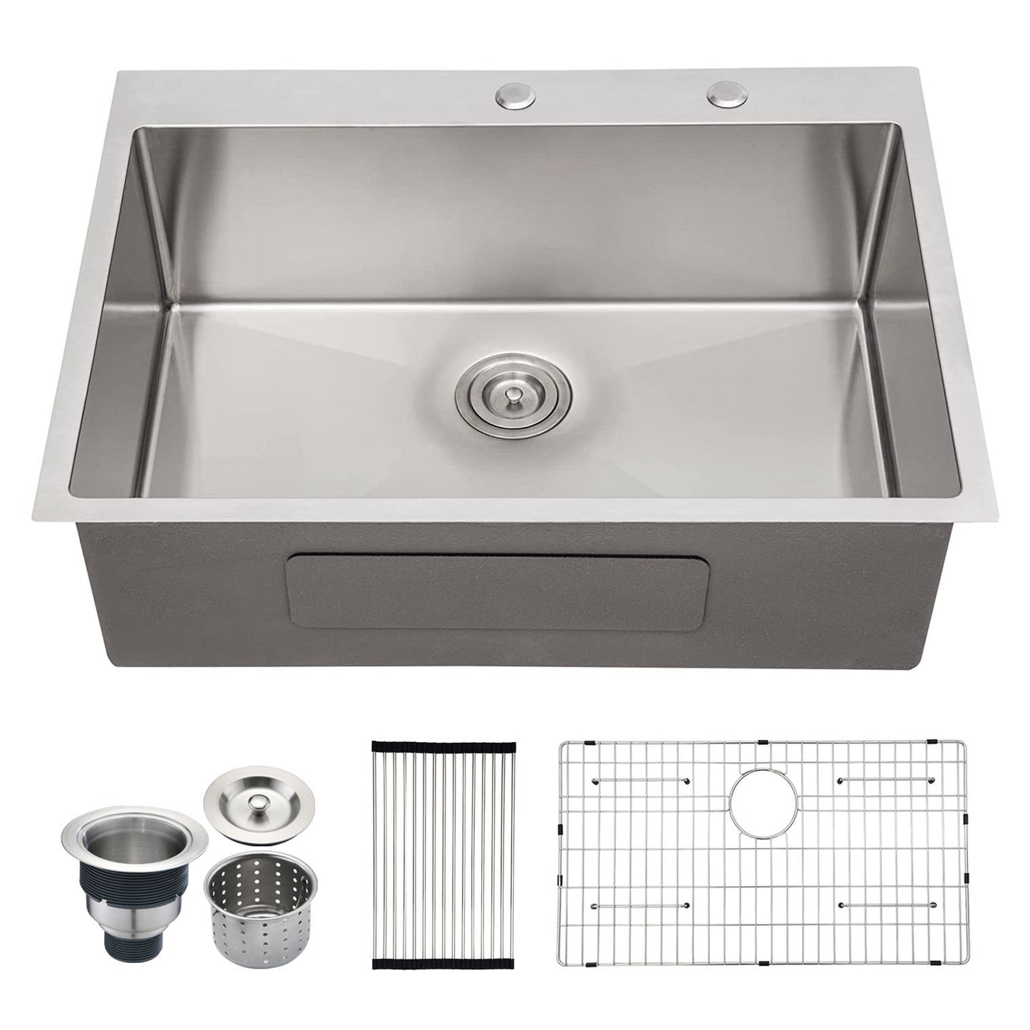 Premium Stainless Steel 30 2-Hole Drop-In Kitchen Sink with Grid and Strainer