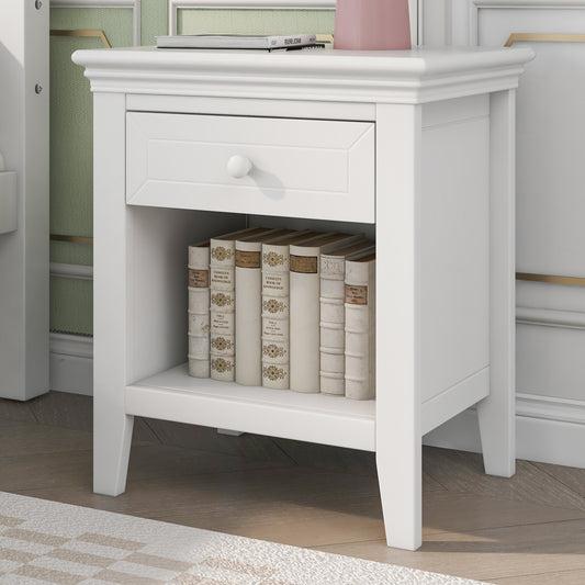 Traditional Concise Style White Solid Wood One-Drawer Nightstand