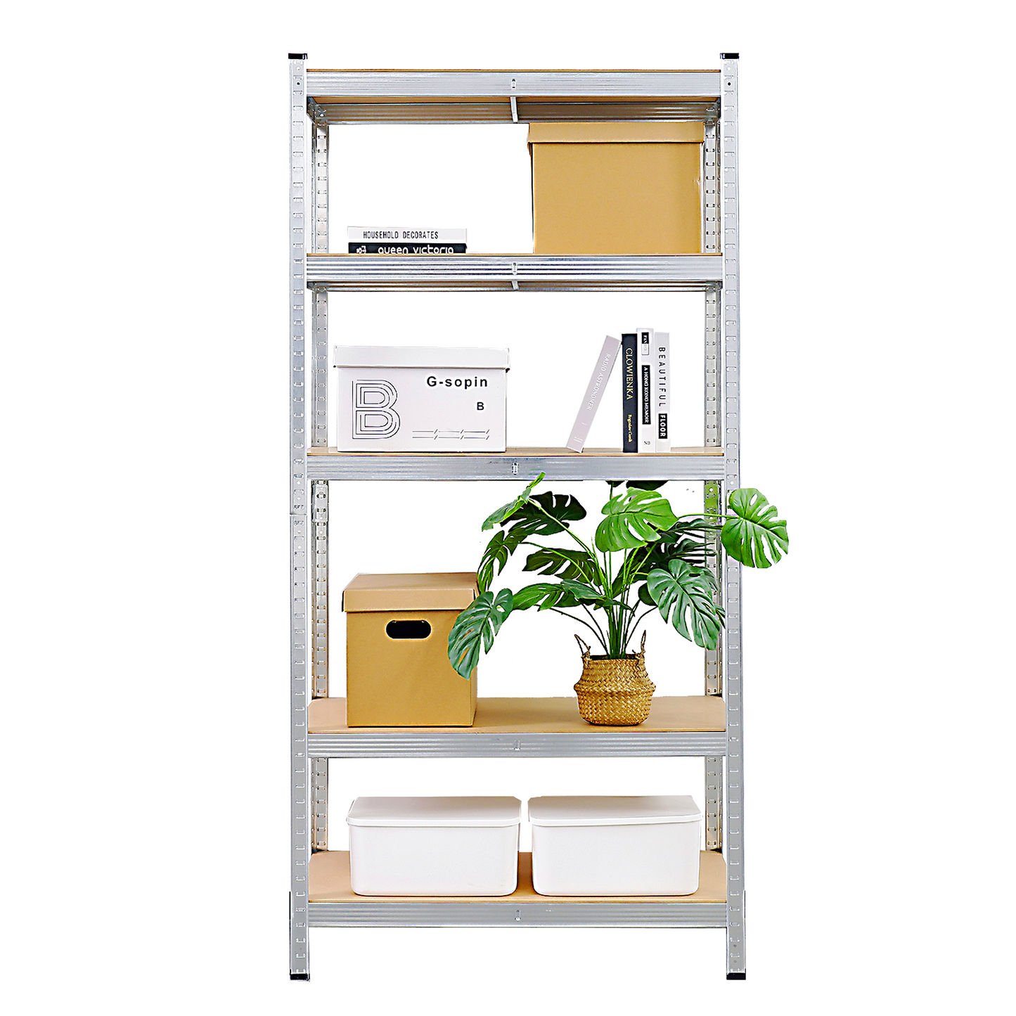 5-Tier Utility Shelves, Metal Storage Shelves Garage Shelving Unit Adjustable Garage Storage Shelves Storage Racks Heavy Duty Shed Shelving- Silver,35*18*71 Inch