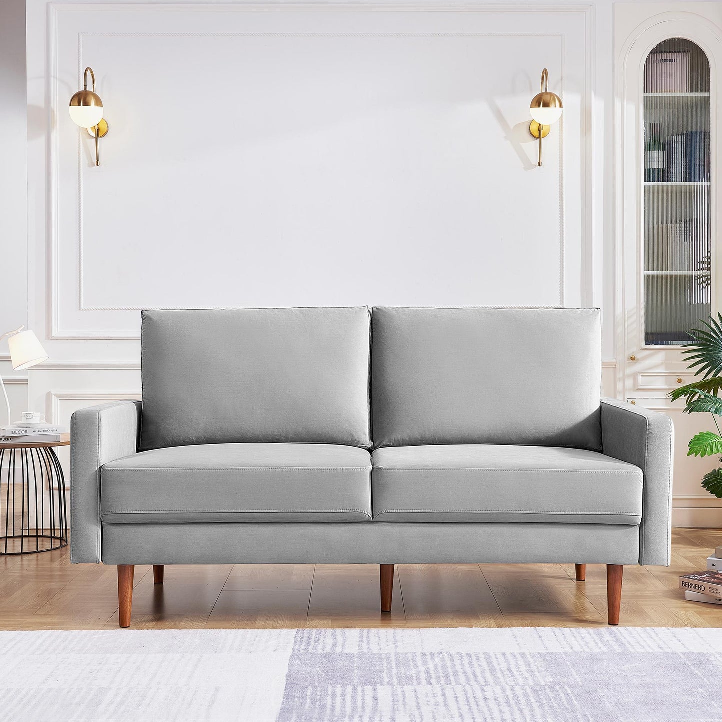 69”  Modern Velvet Fabric Loveseat Couch - Grey, Solid Wooden Frame with High-Density Foam