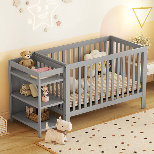 Convertible Crib/Full Size Bed with Changing Table, Gray