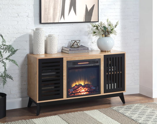Contemporary Electric Fireplace Console with Oak and Espresso Finish